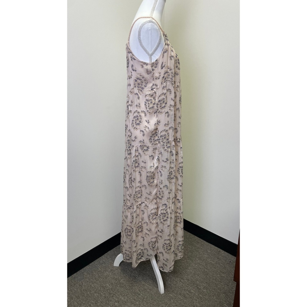 Elena Baldi Italy Silk Blend Tiered Maxi Dress Beige Blue Print Small - Picture 3 of 15